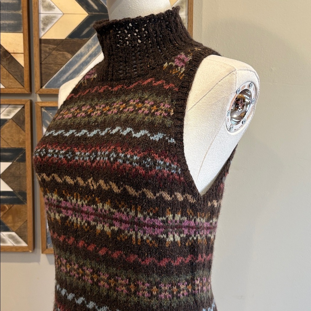 Vintage Ralph Lauren Blue Label Brown Fair Isle Hand Knit Sleeveless Sweater M - Picture 6 of 13